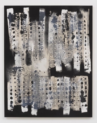 Michael Dopp Untitled (Blk + Wht Grid-2), 2015 Acrylic, ink and ce vinyl on canvas 57 x 45 in (144.8 x 114.3 cm)
