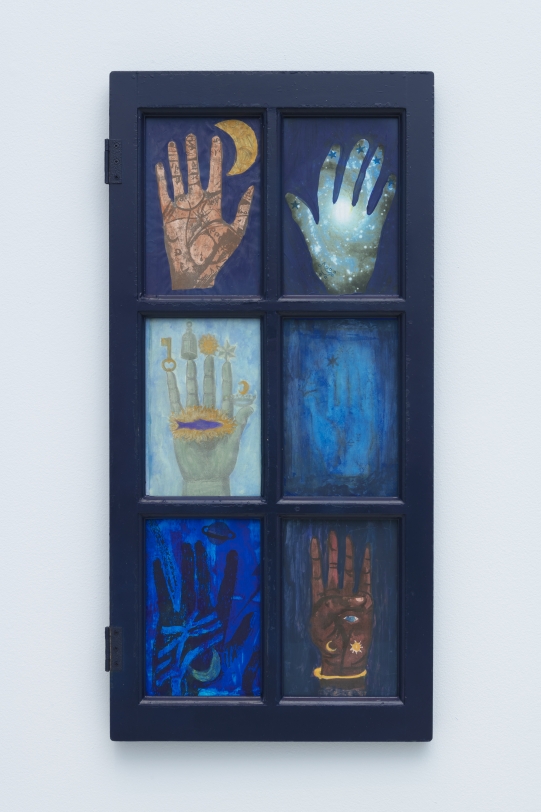 Betye Saar Blue Window of the Mystic Palms, 2018 Mixed media assemblage 30 x 14.5 x 1 in (76.2 x 36.8 x 2.5 cm)