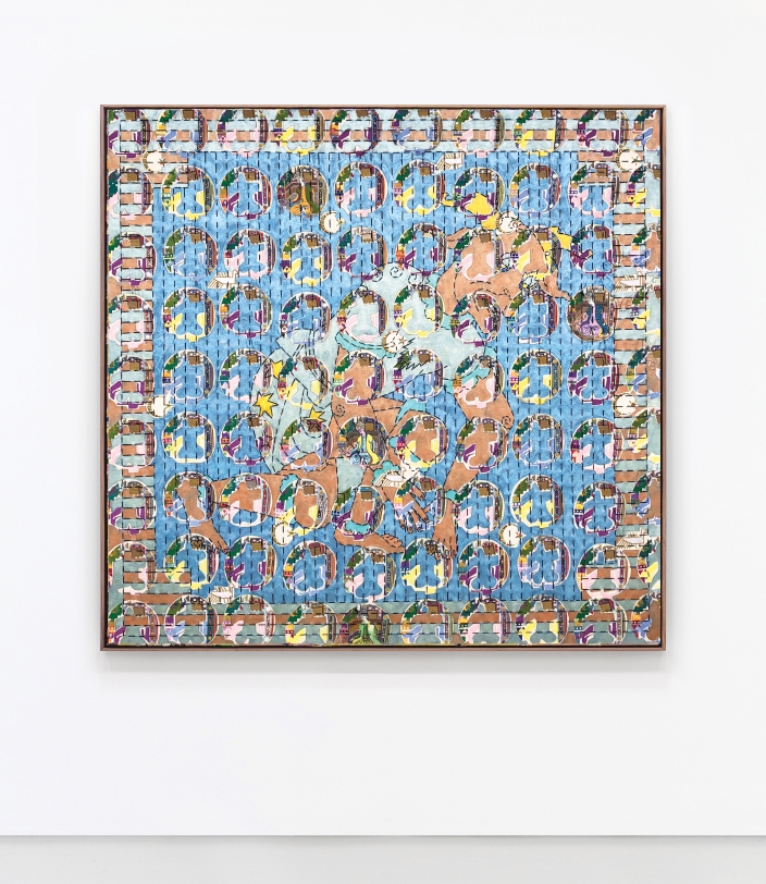 Ardeshir Tabrizi Shaitan, 2019 Silk thread, cotton floss and pearlescent acrylic ink on canvas 52 x 46 in (132.1 x 116.8 cm)