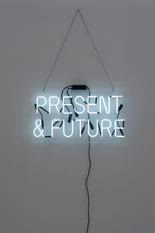 Daniel Joseph Martinez Present & Future, 2012 Mixed media with white neon 37 x 20.25 x 3 in (94.0 x 51.4 x 7.6 cm)