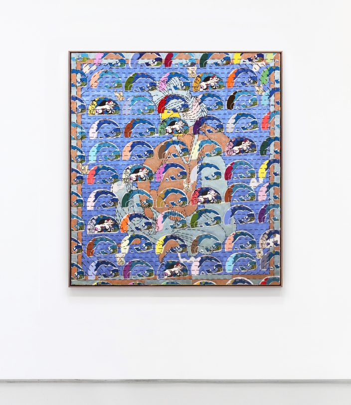Ardeshir Tabrizi Bezen Tar, 2019 Silk thread, cotton floss and pearlescent acrylic ink on canvas 52 x 47 in (132.1 x 119.4 cm)