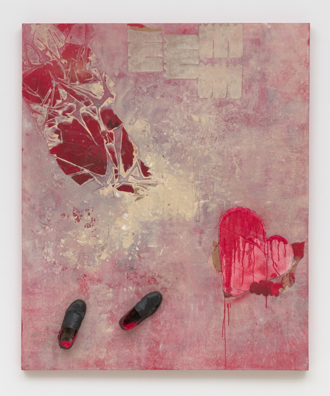 Brenna Youngblood  No More Drama, 2021  Mixed media on canvas  72 x 59.75 x 6.5 in (182.9 x 151.8 x 16.5 cm)