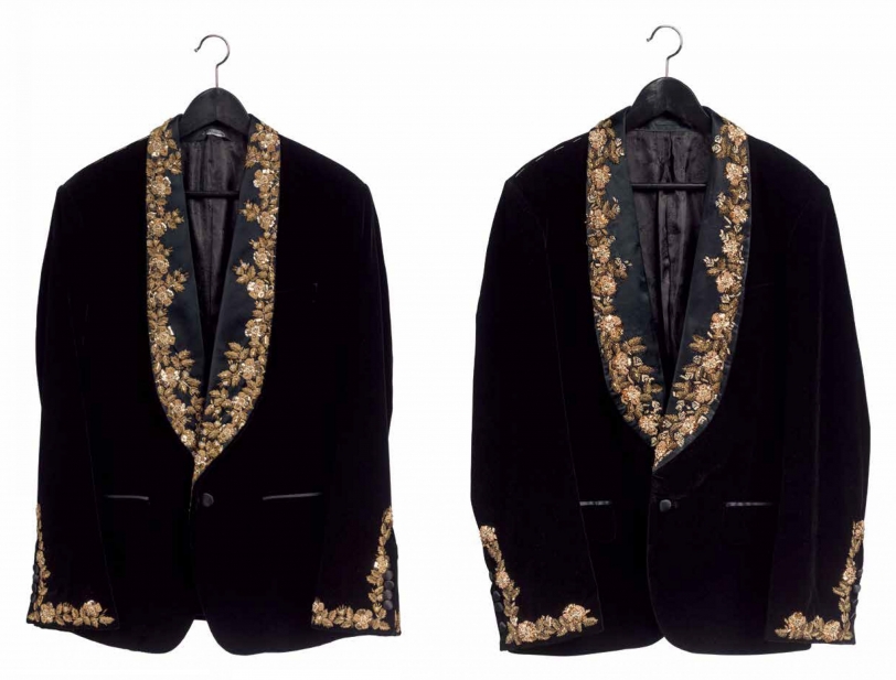 Zhao Zhao Suit, 2016 Dolce & Gabbana suit, handmade suit, aluminum frame, written work 31 1/2 × 19 7/10 in (80 × 50 cm)