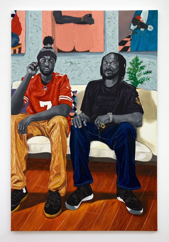 Otis Kwame Kye Quaicoe  Jokey & Nana, 2020  Oil on canvas  74 x 48 in (188 x 121.9 cm)