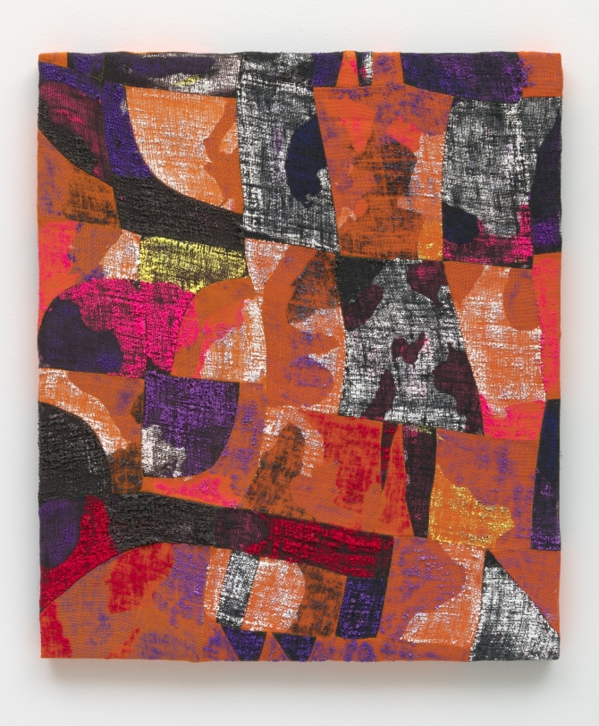 Evan Nesbit Orange Interior, 2018 Acrylic, dye, on burlap 42 x 36 in (106.7 x 91.4 cm)