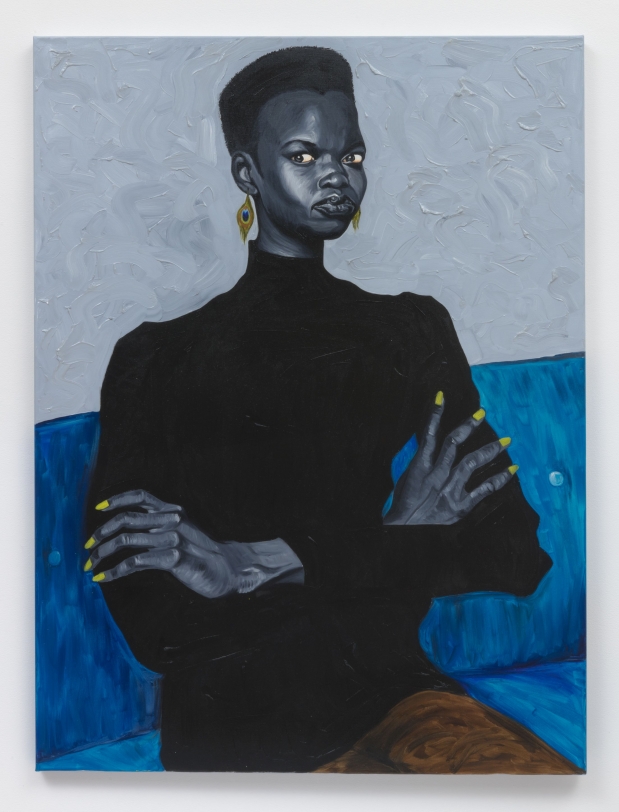 Otis Kwame Kye Quaicoe Nykhor on Blue Couch, 2019 Oil on canvas 48 x 36 in (121.9 x 91.4 cm)