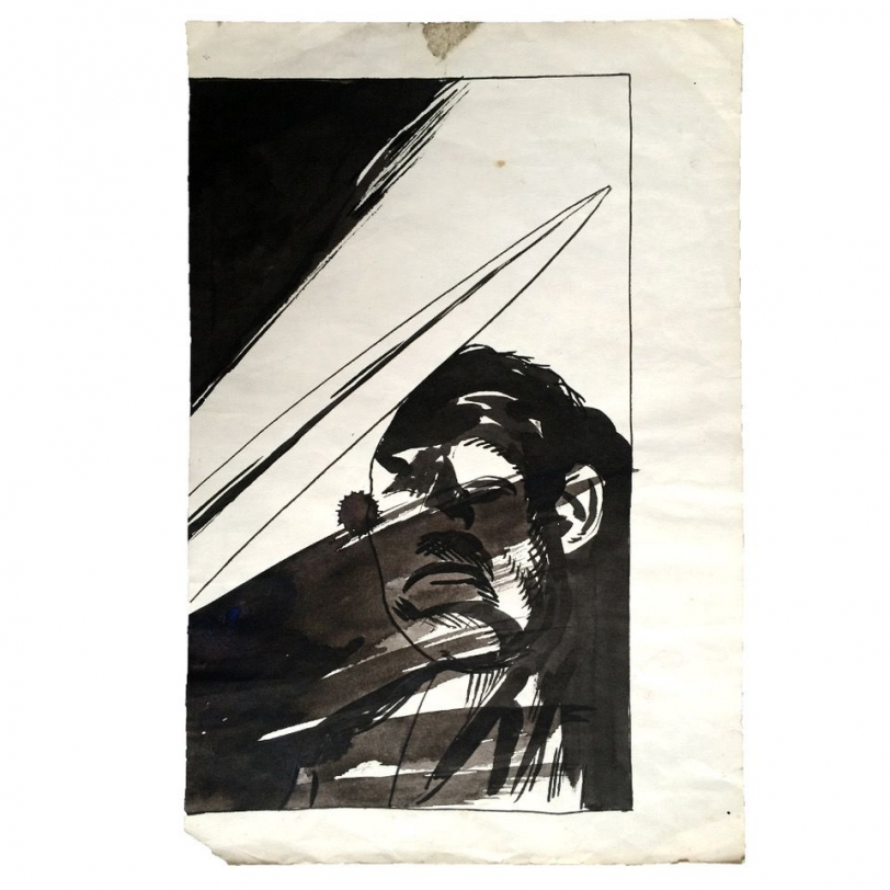 Raymond Pettibon Untitled (Cut Surfer; JFK, Bobby, Lyndon Johnson), 1986 Ink and graphite on paper 11.5 x 7 in (29.2 x 17.8 cm) image;  21 x 17.375 in (53.3 x 44.1 cm) frame